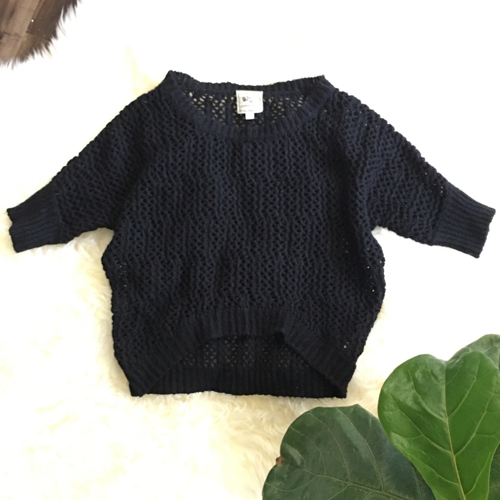 Hi-low Slouchy Knit Sweater 3/4 sleeve